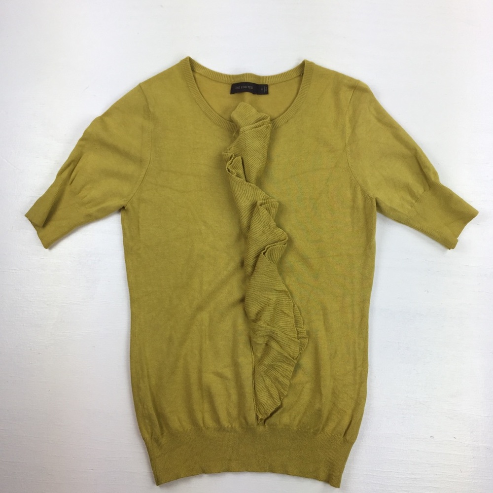 Mustard yellow gold short sleeved small ruffle top
